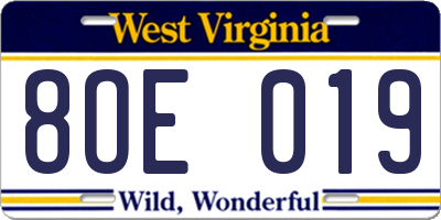 WV license plate 8OE019