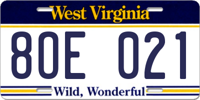 WV license plate 8OE021