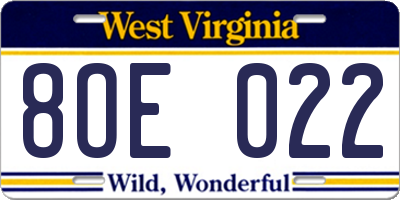 WV license plate 8OE022