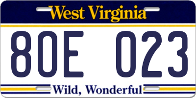 WV license plate 8OE023