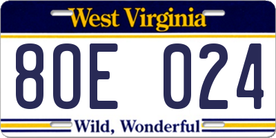 WV license plate 8OE024