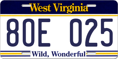 WV license plate 8OE025