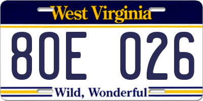 WV license plate 8OE026