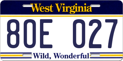 WV license plate 8OE027