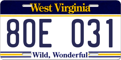 WV license plate 8OE031