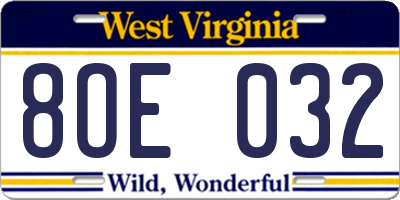 WV license plate 8OE032