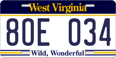 WV license plate 8OE034