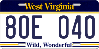WV license plate 8OE040