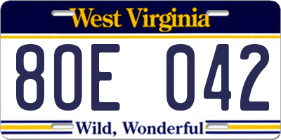 WV license plate 8OE042