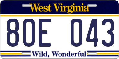WV license plate 8OE043