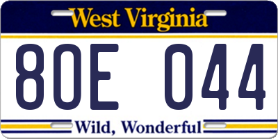 WV license plate 8OE044
