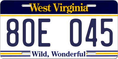 WV license plate 8OE045