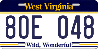 WV license plate 8OE048