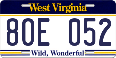 WV license plate 8OE052