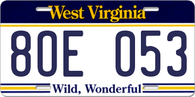 WV license plate 8OE053