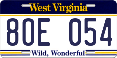 WV license plate 8OE054