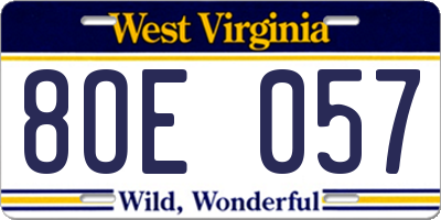 WV license plate 8OE057
