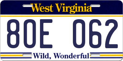 WV license plate 8OE062
