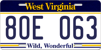 WV license plate 8OE063