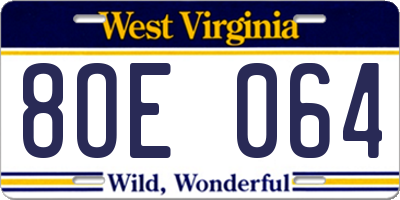 WV license plate 8OE064