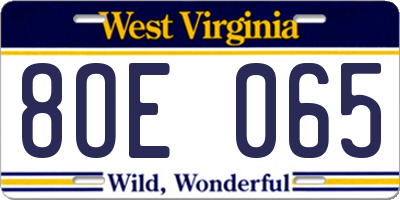 WV license plate 8OE065