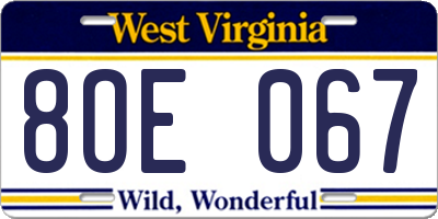 WV license plate 8OE067