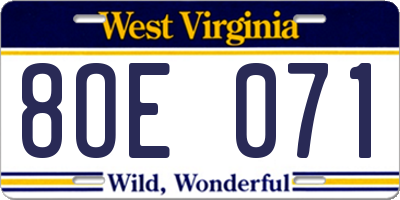 WV license plate 8OE071