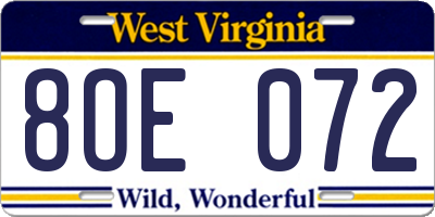 WV license plate 8OE072