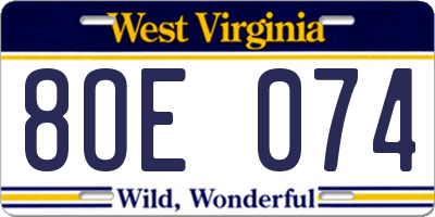 WV license plate 8OE074