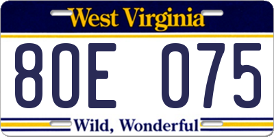 WV license plate 8OE075