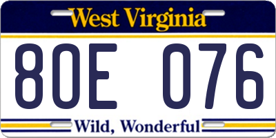 WV license plate 8OE076