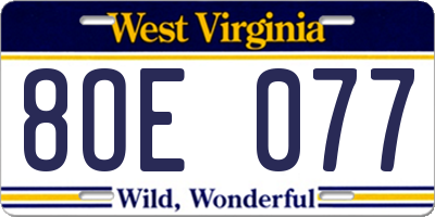 WV license plate 8OE077
