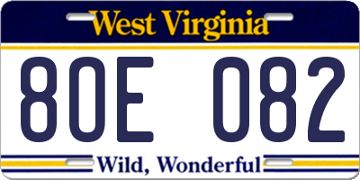 WV license plate 8OE082