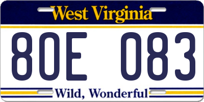 WV license plate 8OE083
