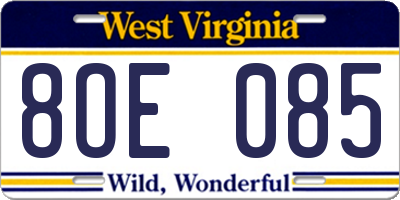 WV license plate 8OE085