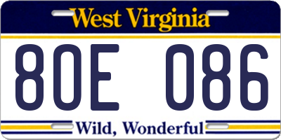 WV license plate 8OE086