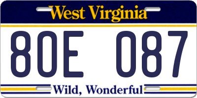 WV license plate 8OE087