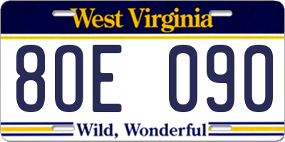 WV license plate 8OE090