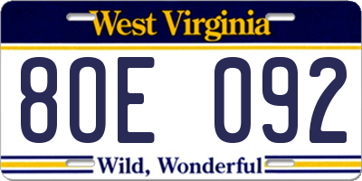 WV license plate 8OE092