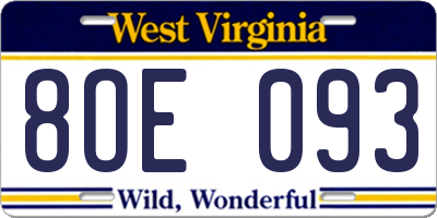 WV license plate 8OE093