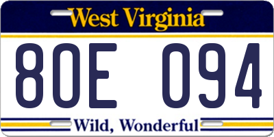 WV license plate 8OE094