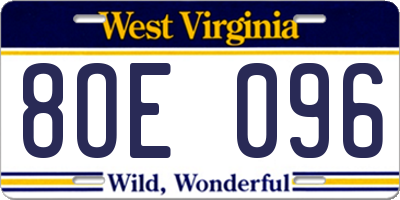 WV license plate 8OE096