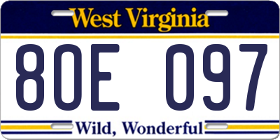 WV license plate 8OE097