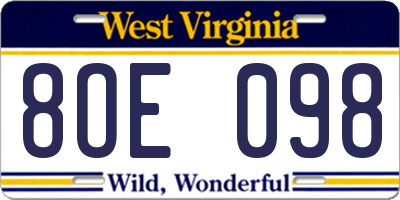 WV license plate 8OE098