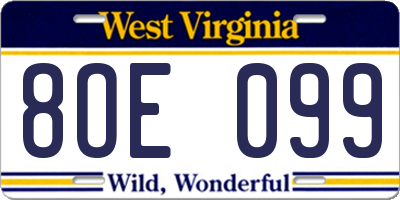 WV license plate 8OE099