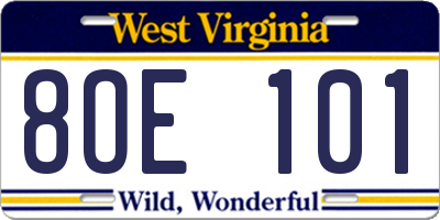 WV license plate 8OE101