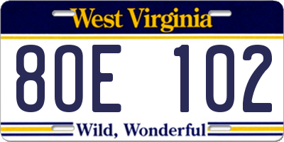 WV license plate 8OE102