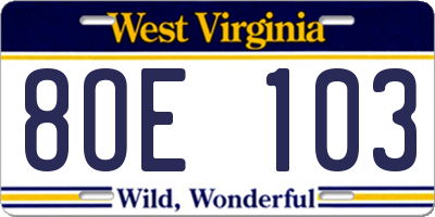 WV license plate 8OE103