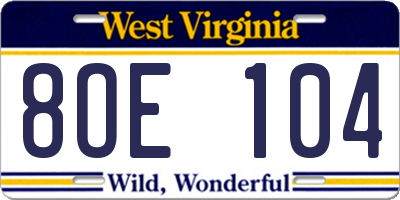 WV license plate 8OE104