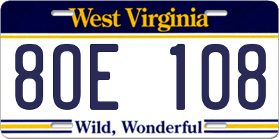 WV license plate 8OE108